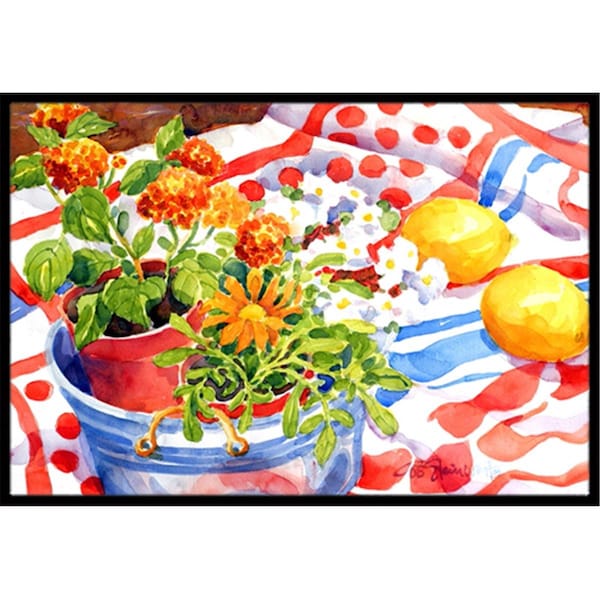 Beyondbasketball Flowers with a side of lemons Indoor Or Outdoor Mat 18 x 27 in. BE888435 - main